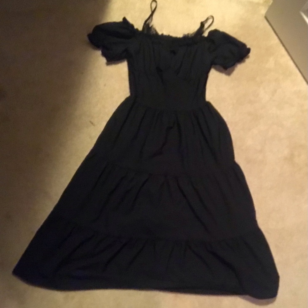 Black Off-Shoulder Midi Dress